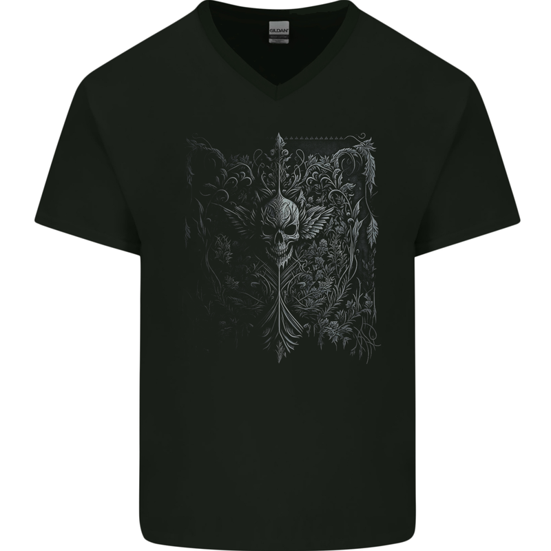 Darkness Skull Gothic Goth Heavy Metal Music Mens V-Neck Cotton T-Shirt Black