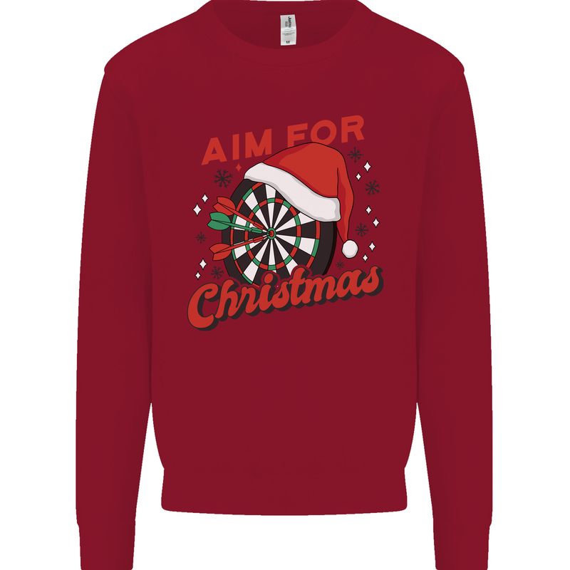 Darts Aim for Christmas Funny Xmas Kids Sweatshirt Jumper Red