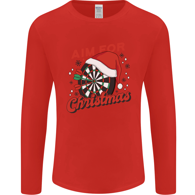 Darts Aim for Christmas Funny Xmas Mens Long Sleeve T-Shirt Red