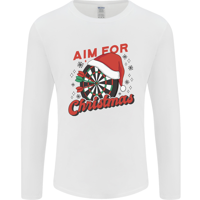 Darts Aim for Christmas Funny Xmas Mens Long Sleeve T-Shirt White