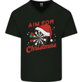 Darts Aim for Christmas Funny Xmas Mens V-Neck Cotton T-Shirt Black