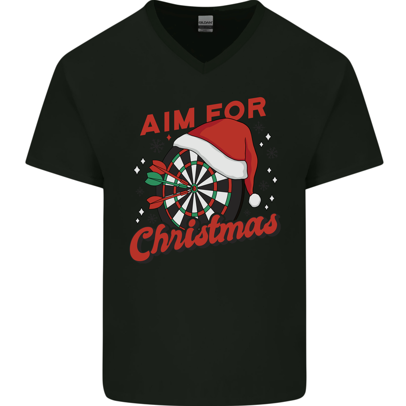 Darts Aim for Christmas Funny Xmas Mens V-Neck Cotton T-Shirt Black
