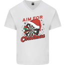 Darts Aim for Christmas Funny Xmas Mens V-Neck Cotton T-Shirt White