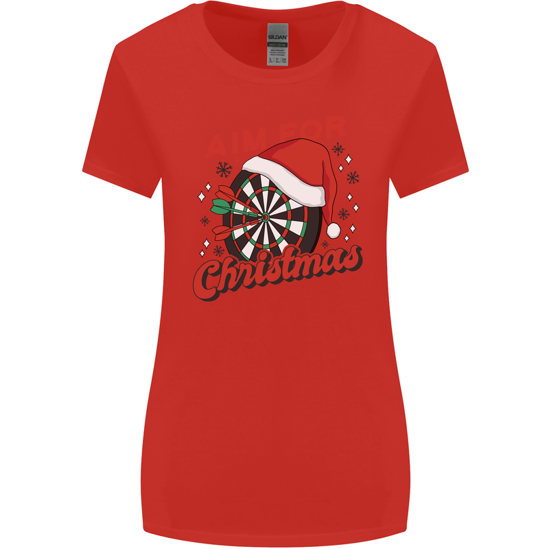 Darts Aim for Christmas Funny Xmas Womens Wider Cut T-Shirt Red
