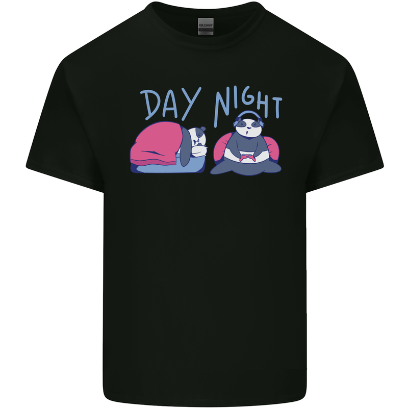 Day Night Gaming Panda Gamer Video Games Mens Cotton T-Shirt Tee Top Black