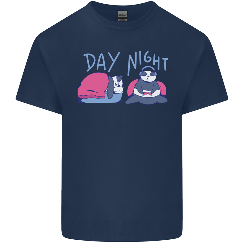Day Night Gaming Panda Gamer Video Games Mens Cotton T-Shirt Tee Top Navy Blue
