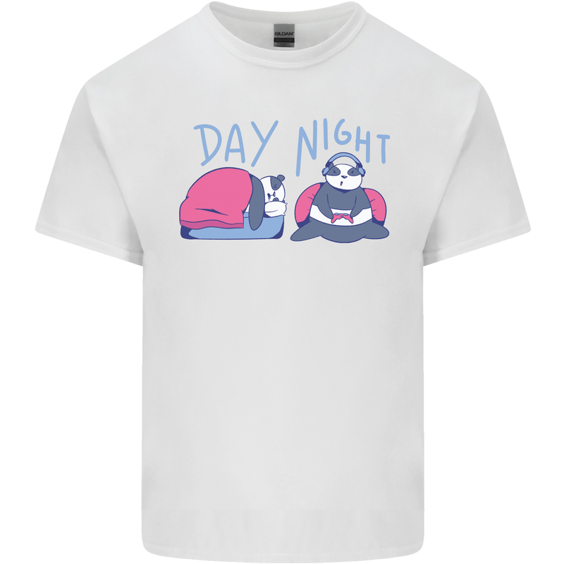Day Night Gaming Panda Gamer Video Games Mens Cotton T-Shirt Tee Top White