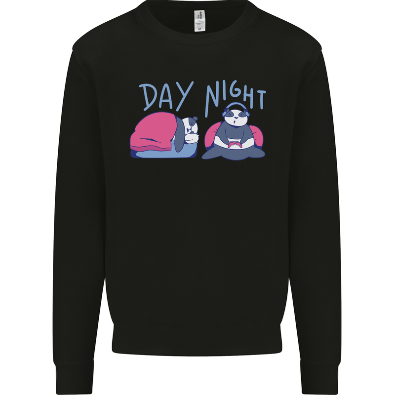 Day Night Gaming Panda Gamer Video Games Mens Sweatshirt Jumper Black
