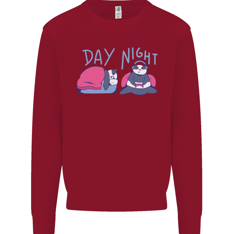 Day Night Gaming Panda Gamer Video Games Mens Sweatshirt Jumper Red