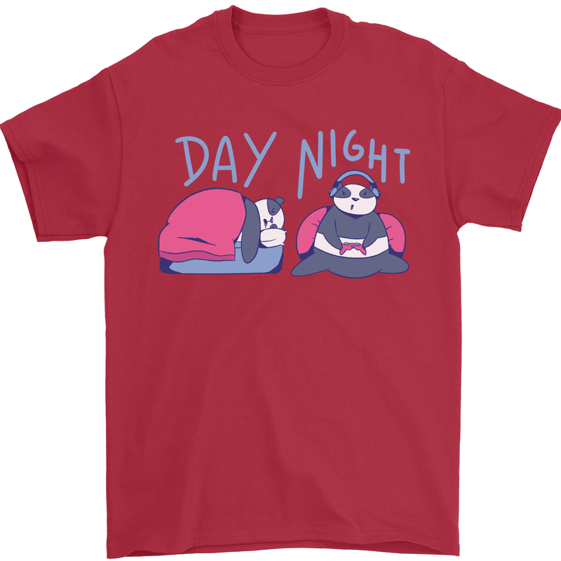 Day Night Gaming Panda Gamer Video Games Mens T-Shirt 100% Cotton Red