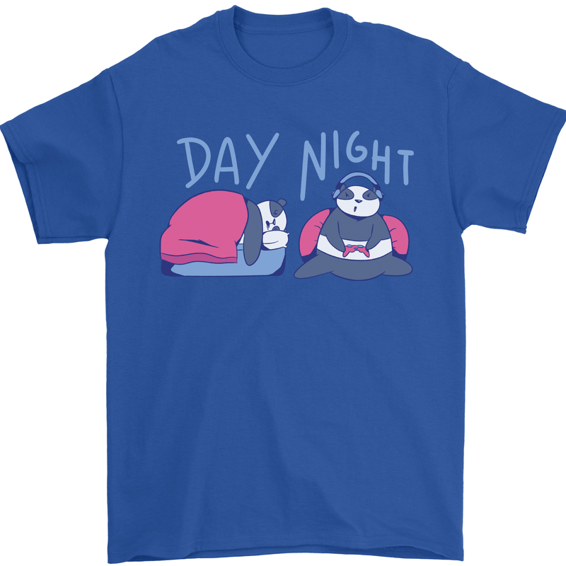 Day Night Gaming Panda Gamer Video Games Mens T-Shirt 100% Cotton Royal Blue