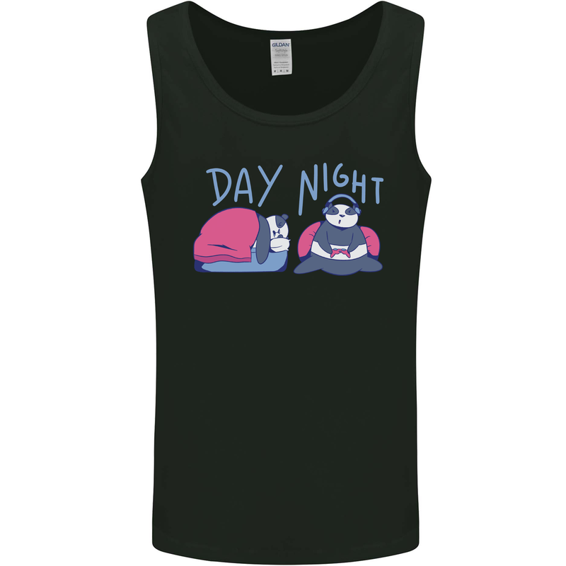 Day Night Gaming Panda Gamer Video Games Mens Vest Tank Top Black