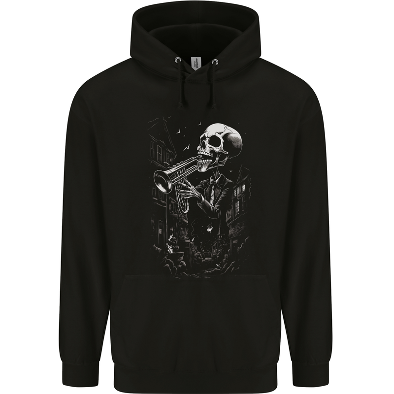 Day of the Dead Skeleton Trumpet Skull DOTD Childrens Kids Hoodie Black