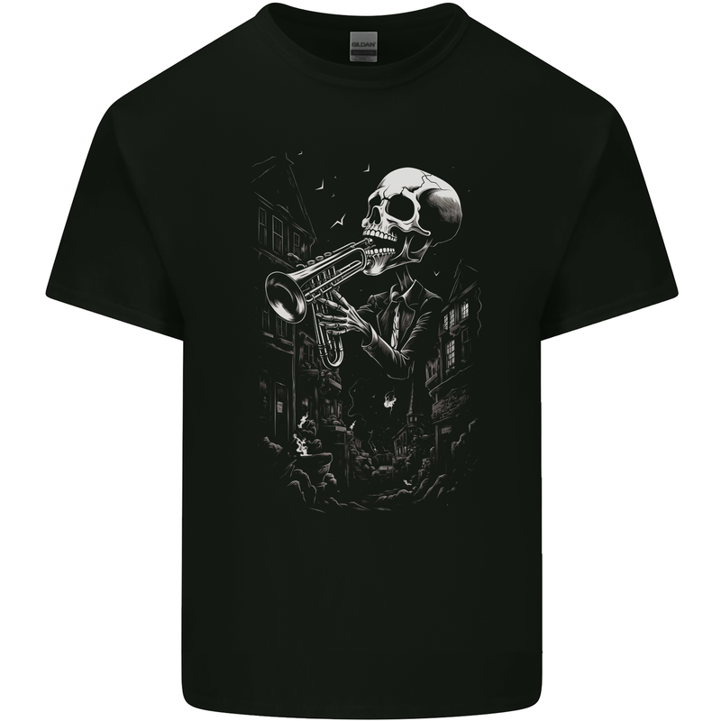 Day of the Dead Skeleton Trumpet Skull DOTD Kids T-Shirt Childrens Black