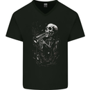 Day of the Dead Skeleton Trumpet Skull DOTD Mens V-Neck Cotton T-Shirt Black