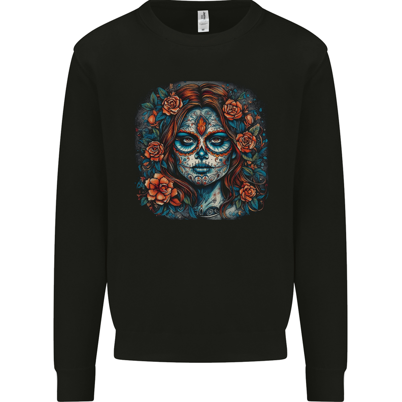 Day of the Dead Sugar Skull Girl Santa Muerte Mens Sweatshirt Jumper Black