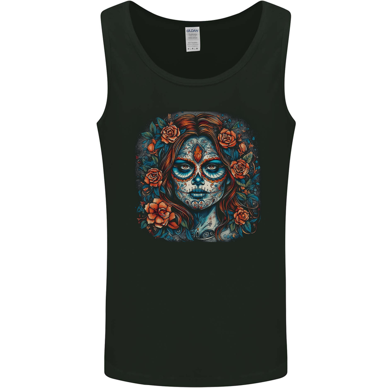 Day of the Dead Sugar Skull Girl Santa Muerte Mens Vest Tank Top Black