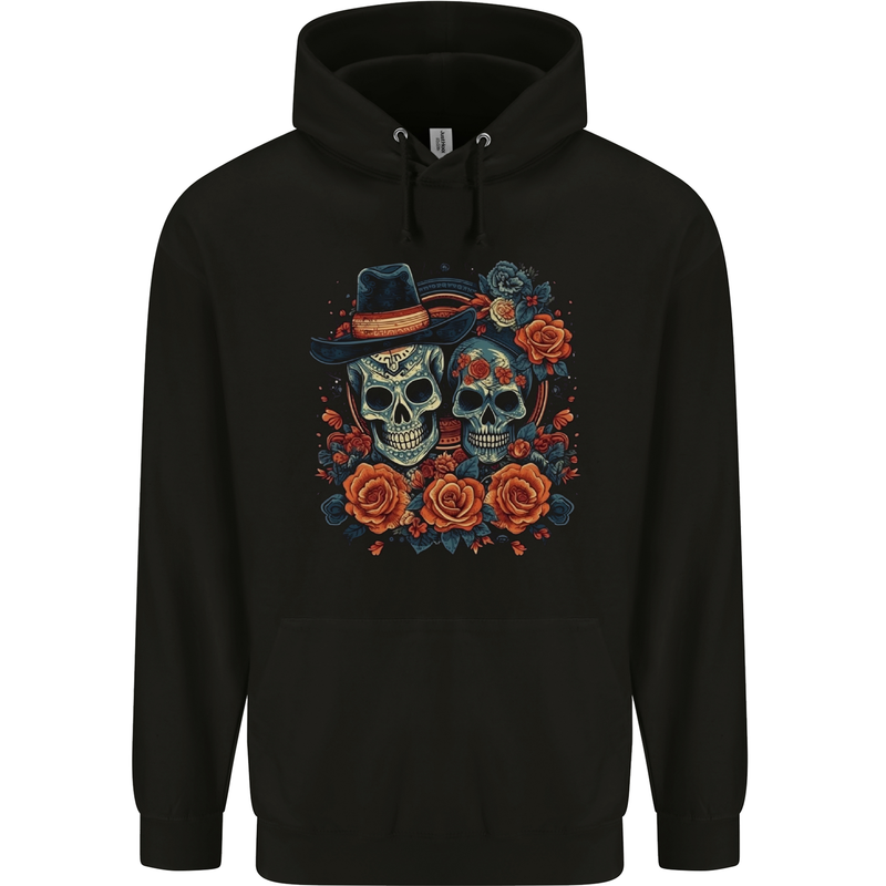 Day of the Dead Sugar Skull Love Couple Mens 80% Cotton Hoodie Black