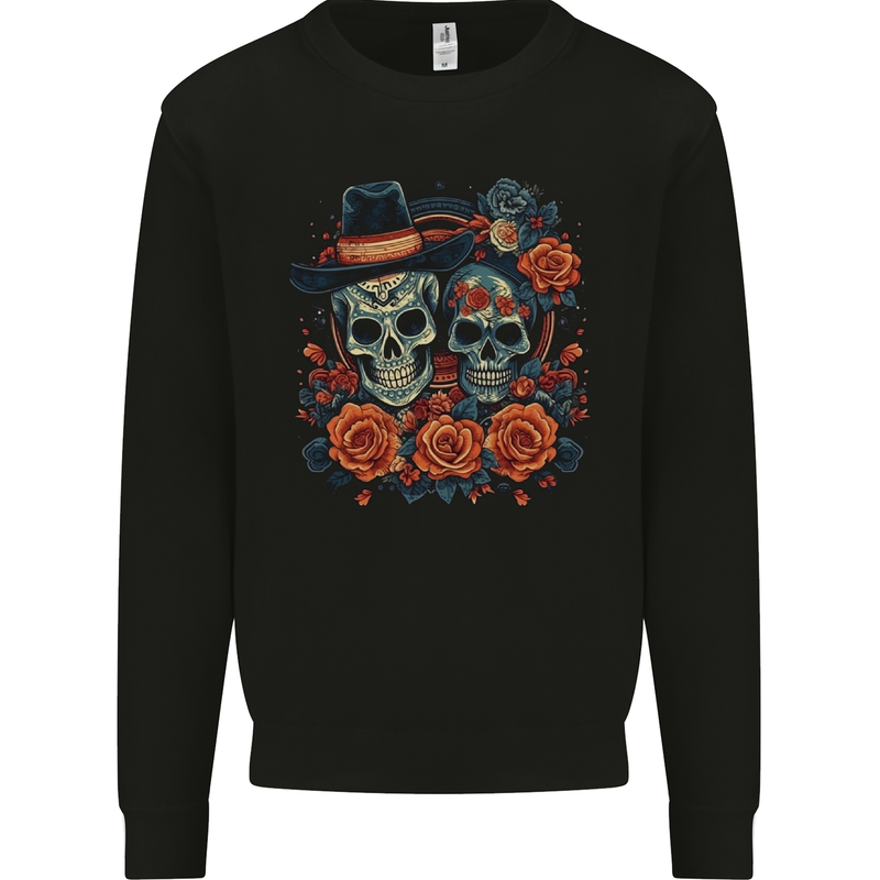 Day of the Dead Sugar Skull Love Couple Mens Sweatshirt Jumper Black