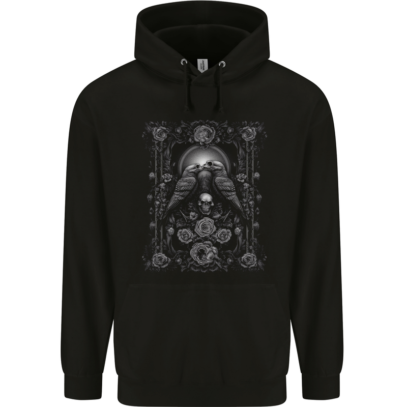 Dead Crows Skulls and Flowers Goth Gothic Mens 80% Cotton Hoodie Black