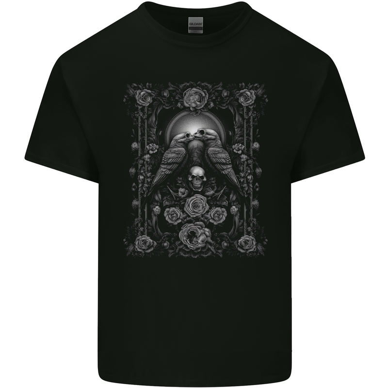 Dead Crows Skulls and Flowers Goth Gothic Mens Cotton T-Shirt Tee Top Black
