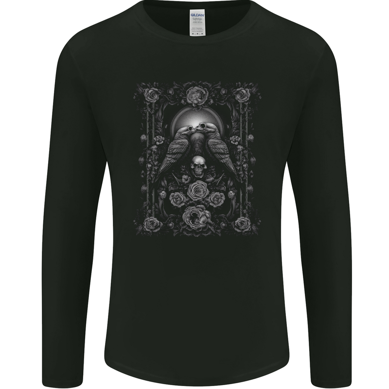 Dead Crows Skulls and Flowers Goth Gothic Mens Long Sleeve T-Shirt Black