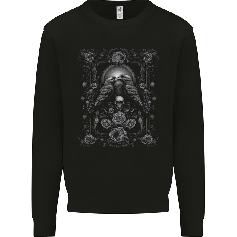 Dead Crows Skulls and Flowers Goth Gothic Mens Sweatshirt Jumper Black