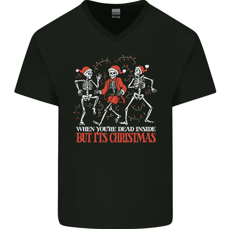 Dead Inside But Its Christmas Anti Xmas Mens V-Neck Cotton T-Shirt Black