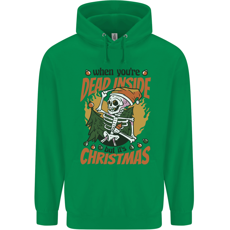 Dead Inside at Christmas Xmas Skull Childrens Kids Hoodie Irish Green