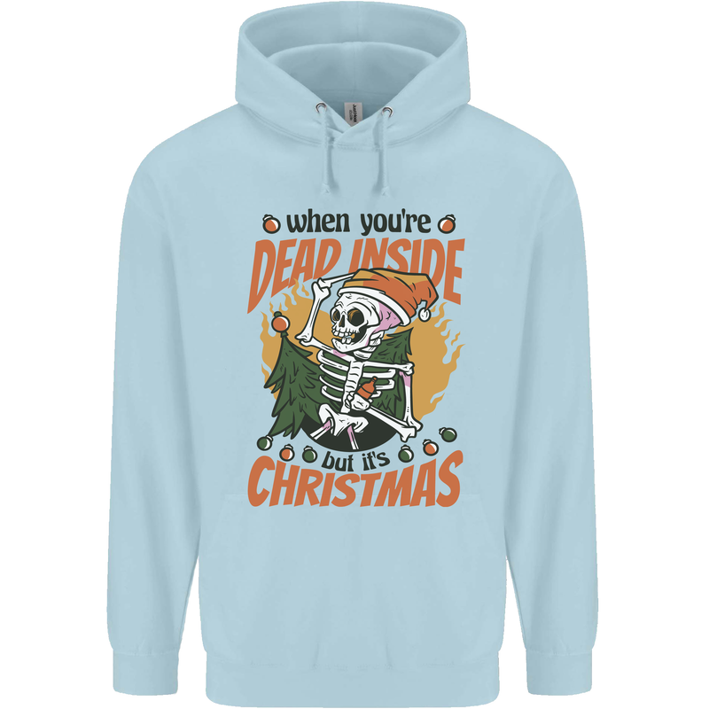 Dead Inside at Christmas Xmas Skull Childrens Kids Hoodie Light Blue