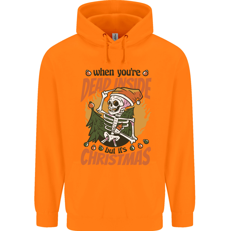 Dead Inside at Christmas Xmas Skull Childrens Kids Hoodie Orange