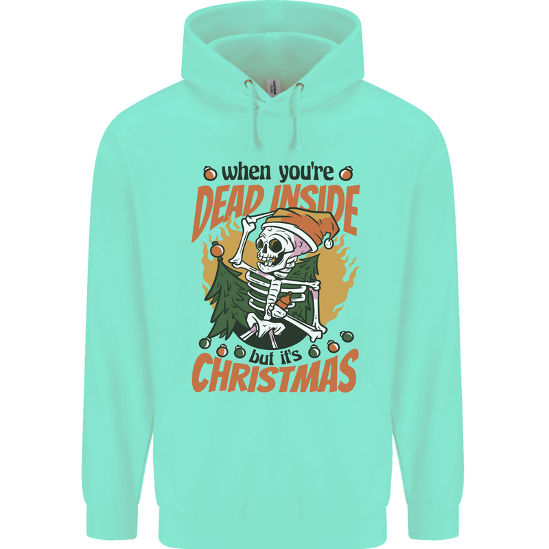 Dead Inside at Christmas Xmas Skull Childrens Kids Hoodie Peppermint