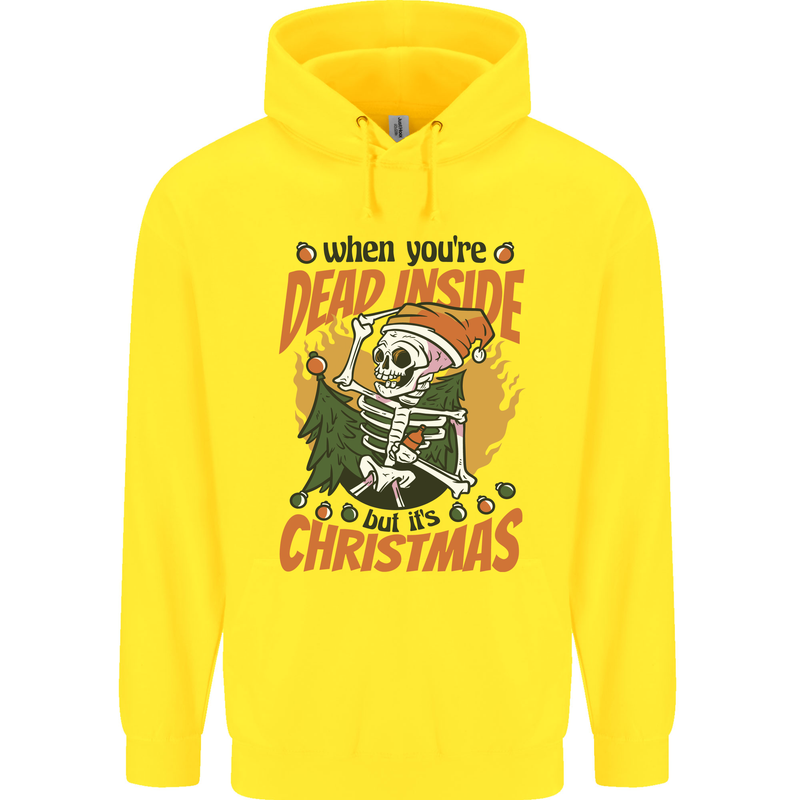 Dead Inside at Christmas Xmas Skull Childrens Kids Hoodie Yellow