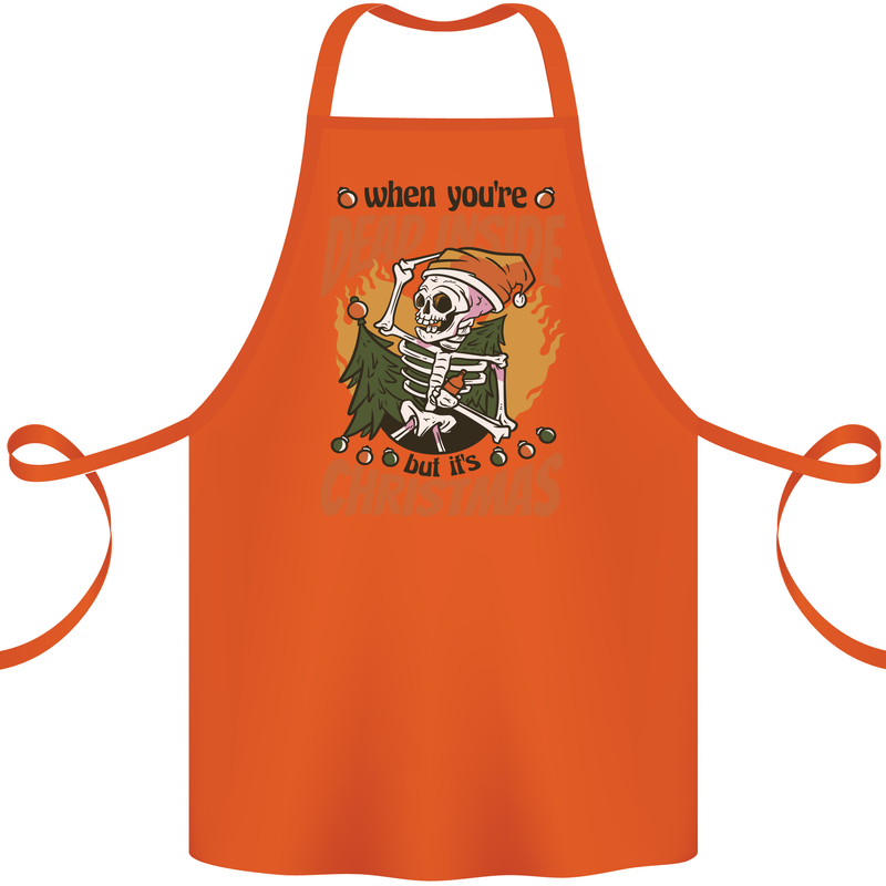 Dead Inside at Christmas Xmas Skull Cotton Apron 100% Organic Orange