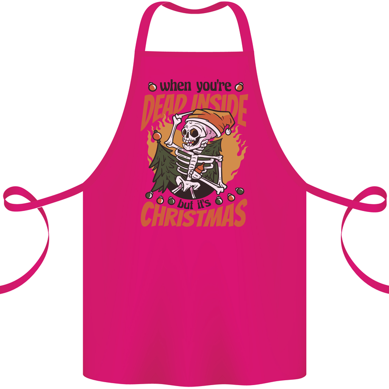 Dead Inside at Christmas Xmas Skull Cotton Apron 100% Organic Pink