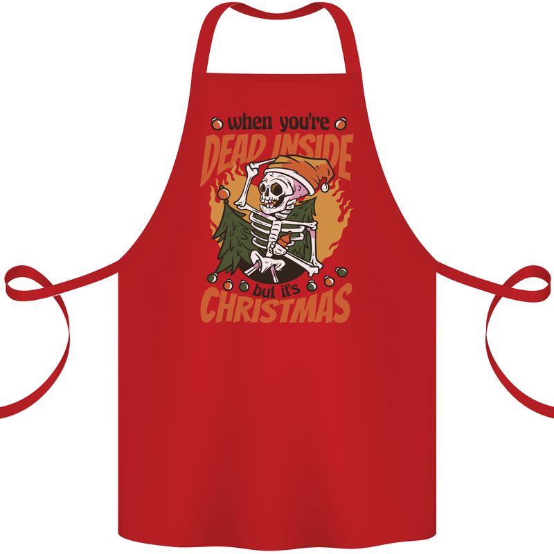 Dead Inside at Christmas Xmas Skull Cotton Apron 100% Organic Red