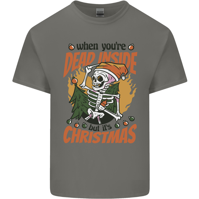 Dead Inside at Christmas Xmas Skull Kids T-Shirt Childrens Charcoal