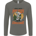 Dead Inside at Christmas Xmas Skull Mens Long Sleeve T-Shirt Charcoal