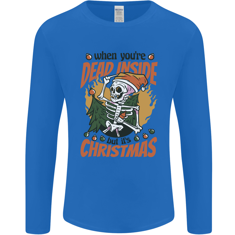 Dead Inside at Christmas Xmas Skull Mens Long Sleeve T-Shirt Royal Blue