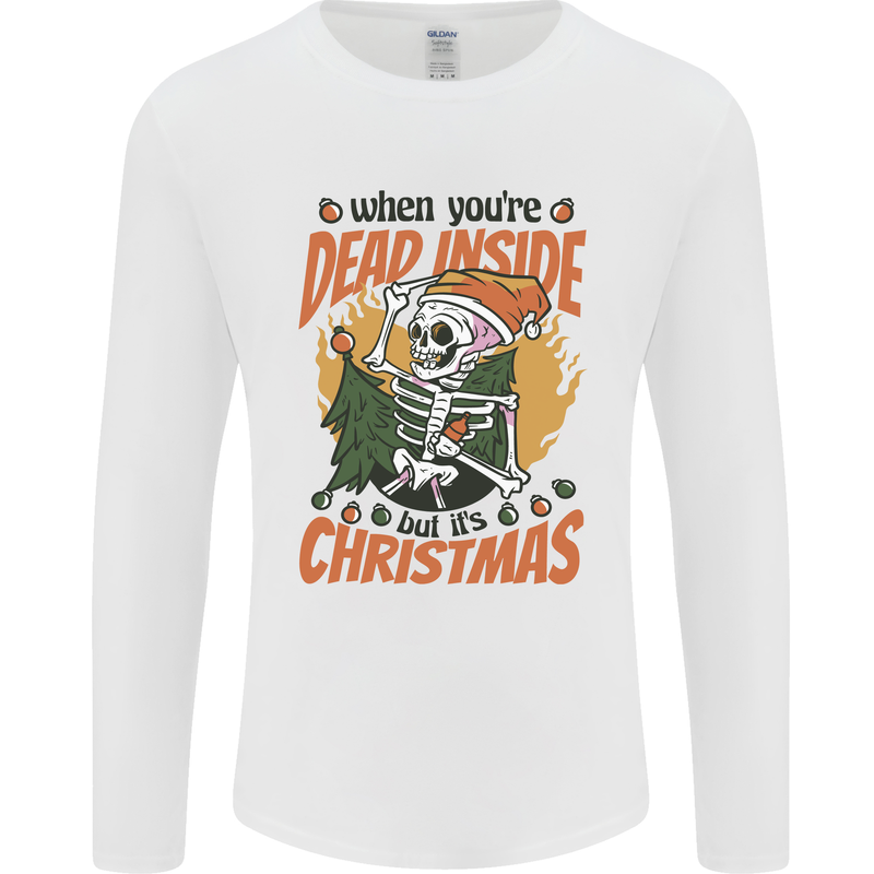 Dead Inside at Christmas Xmas Skull Mens Long Sleeve T-Shirt White