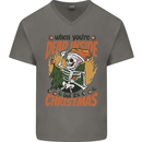 Dead Inside at Christmas Xmas Skull Mens V-Neck Cotton T-Shirt Charcoal
