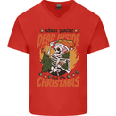 Dead Inside at Christmas Xmas Skull Mens V-Neck Cotton T-Shirt Red