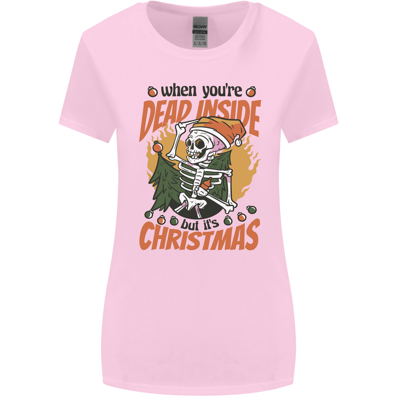 Dead Inside at Christmas Xmas Skull Womens Wider Cut T-Shirt Light Pink