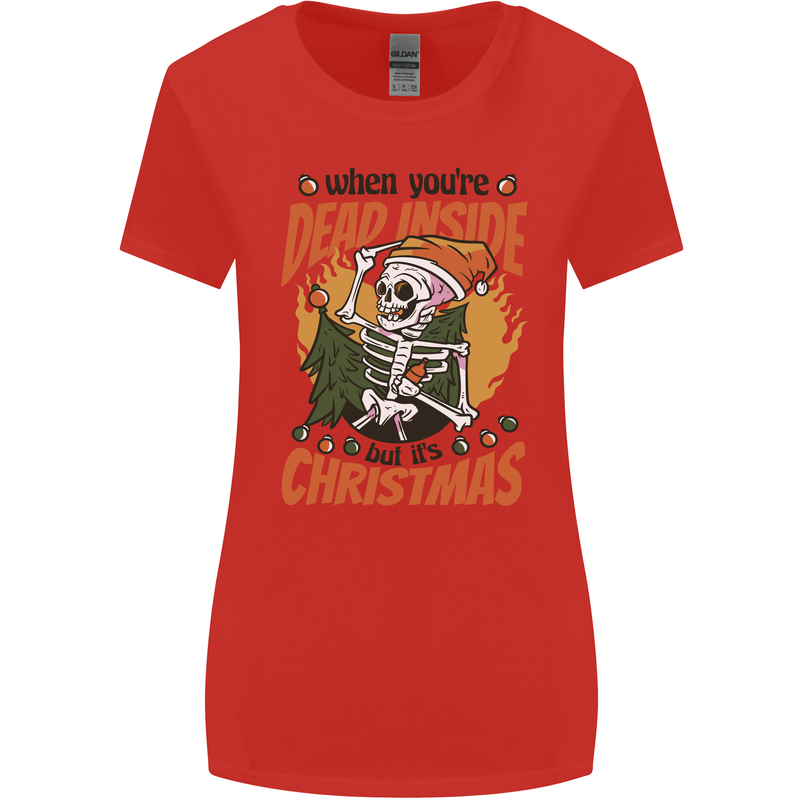 Dead Inside at Christmas Xmas Skull Womens Wider Cut T-Shirt Red