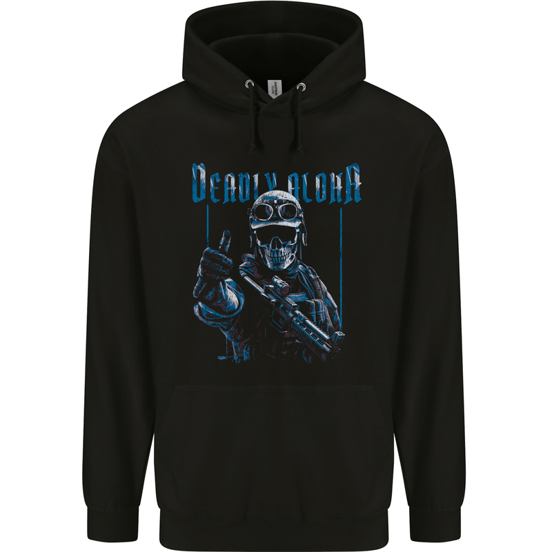 Deadly Aloha US Special Forces Skull Military Childrens Kids Hoodie Black