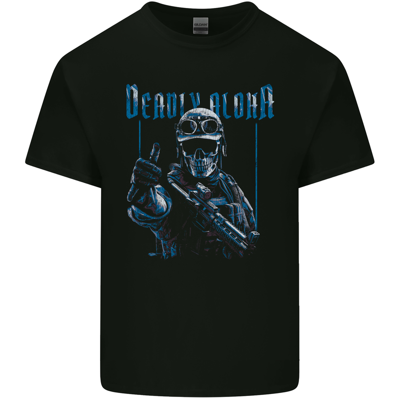 Deadly Aloha US Special Forces Skull Military Mens Cotton T-Shirt Tee Top Black