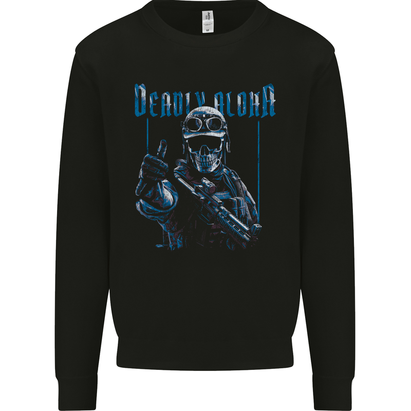 Deadly Aloha US Special Forces Skull Military Mens Sweatshirt Jumper Black