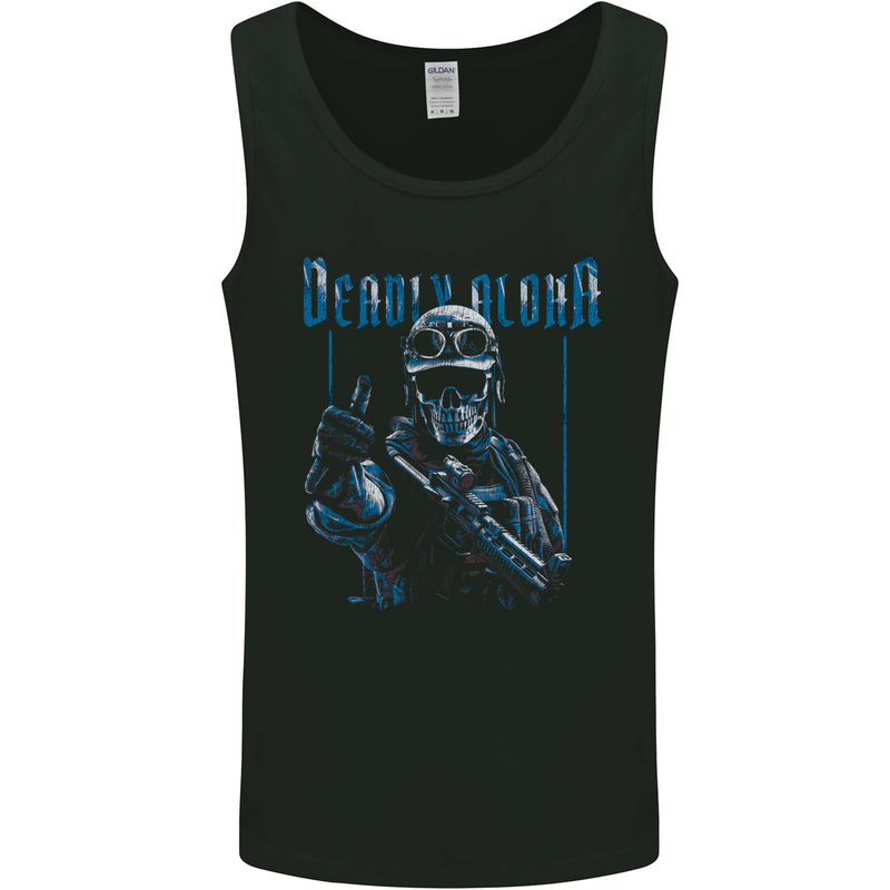 Deadly Aloha US Special Forces Skull Military Mens Vest Tank Top Black