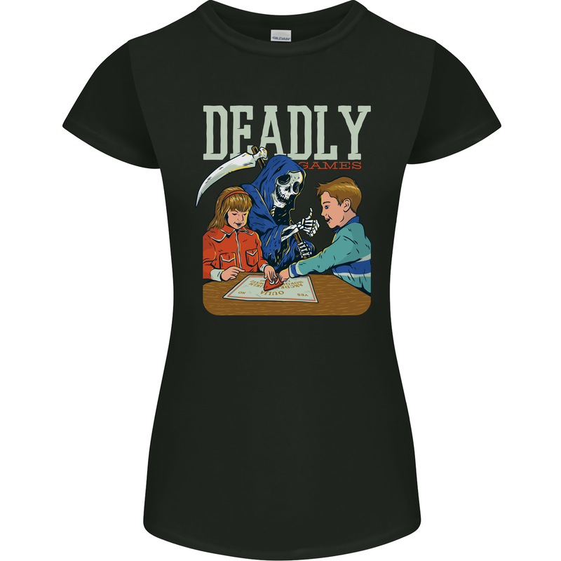 Deadly Games For Kids Grim Reaper Ouija Board Womens Petite Cut T-Shirt Black