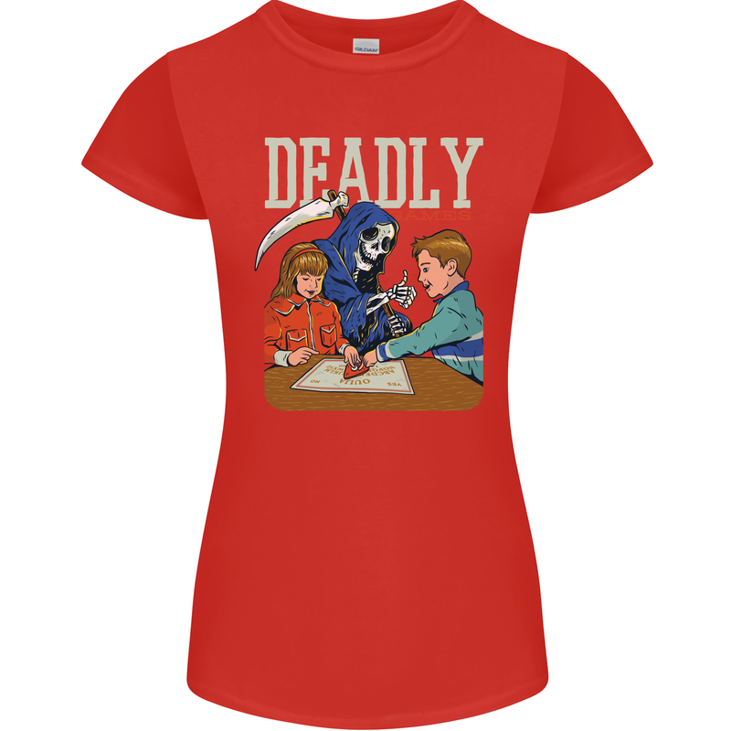 Deadly Games For Kids Grim Reaper Ouija Board Womens Petite Cut T-Shirt Red